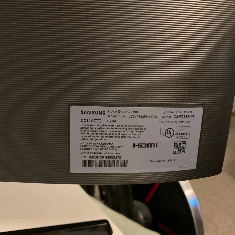 Samsung 23.5” CF396 Curved Display Monitor, Ultra Slim